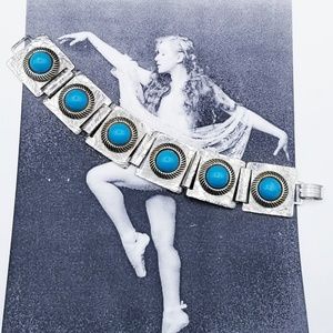 Vintage silver tone faux turquoise SW bracelet